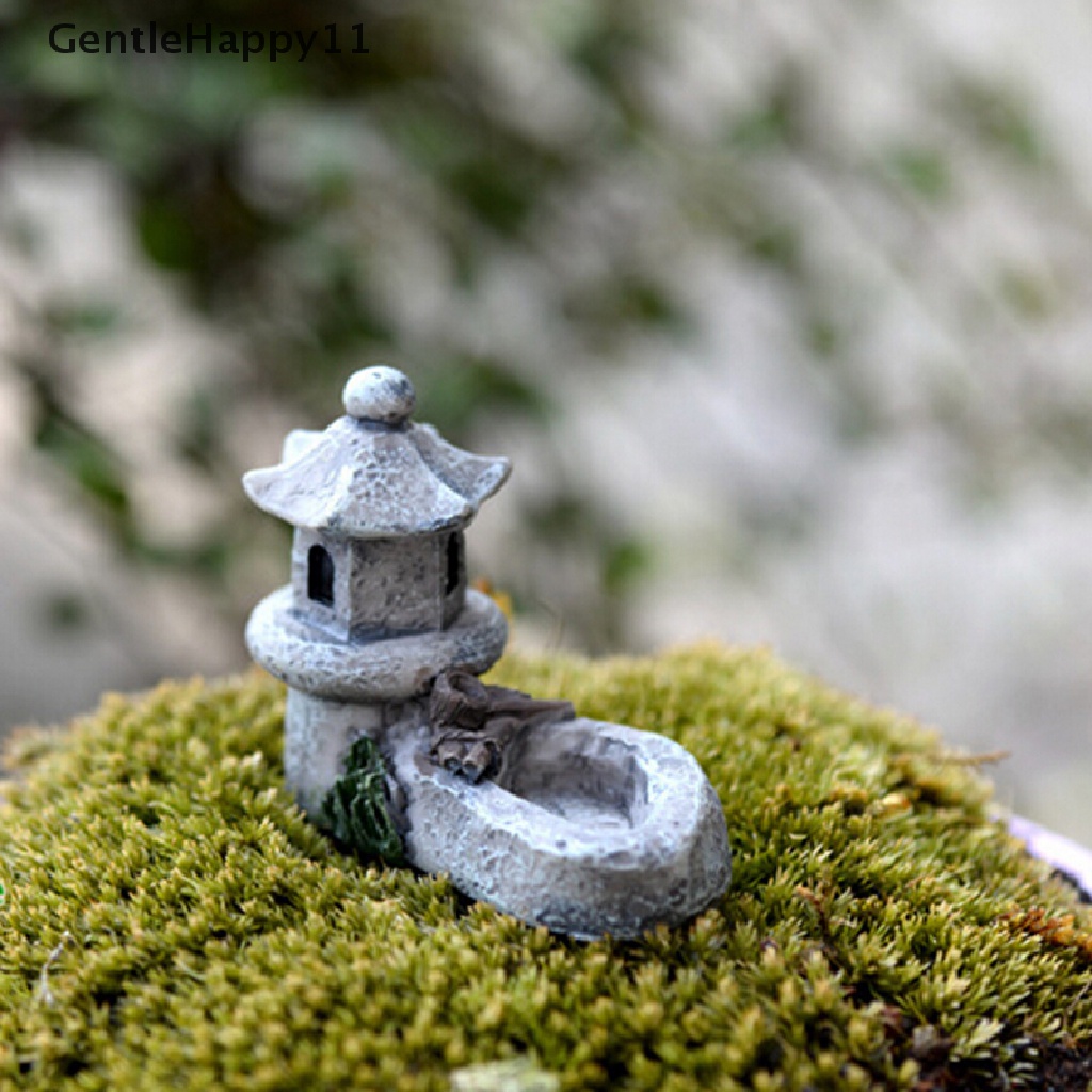 Gentlehappy mini retro Pond Tower Kerajinan Resin Peri Dekorasi Taman Patung Mainan DIY Miniatur terrarium Micro Landscape Rumah Ornamen id