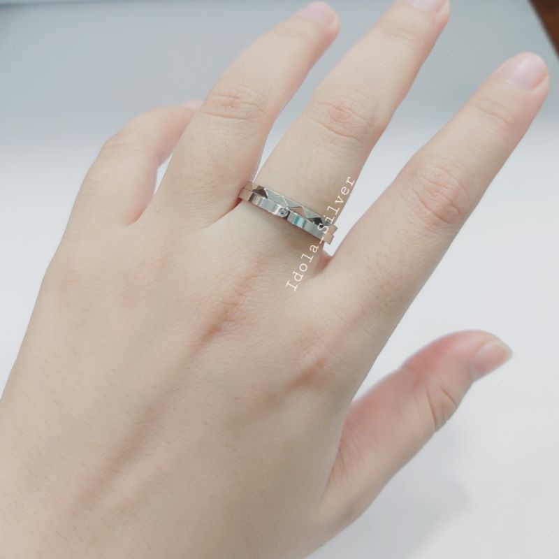 CINCIN PERAK ASLI PRIA WANITA SILVER 925 LAPIS EMAS PUTIH MODEL RING UKIR SEGITIGA POLOS - PERHIASAN PERAK ASLI