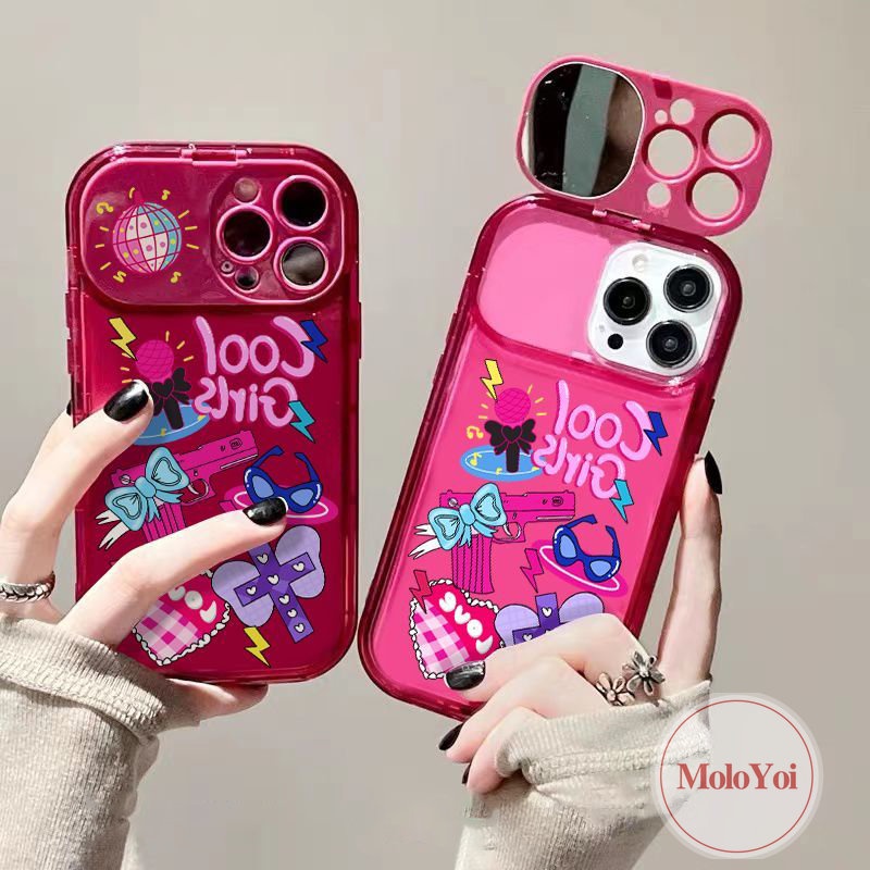 Soft Case Hp Flip Motif Stiker Grafiti + Cermin Untuk IPhone 11 / 14 / 12 / 13pro MAX / XR / 7 / 8 / 14plus / X / XS MAX / SE 2020