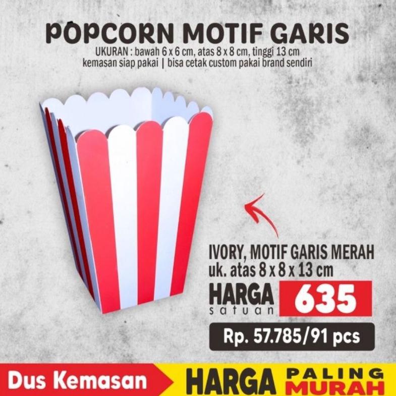 Box Popcorn Garis Merah Uk 8x8x13 cm (100pcs)