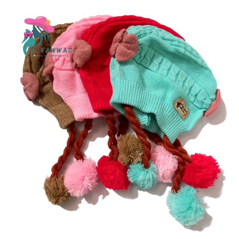 Topi bayi/balita rajut kepang pita 2