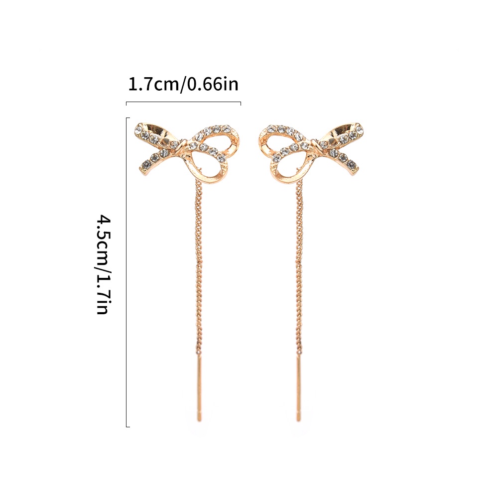 Anting Tusuk Gantung Wanita Desain Pita Hias Zircon Gaya Elegan / Korea Untuk Pesta / Pernikahan