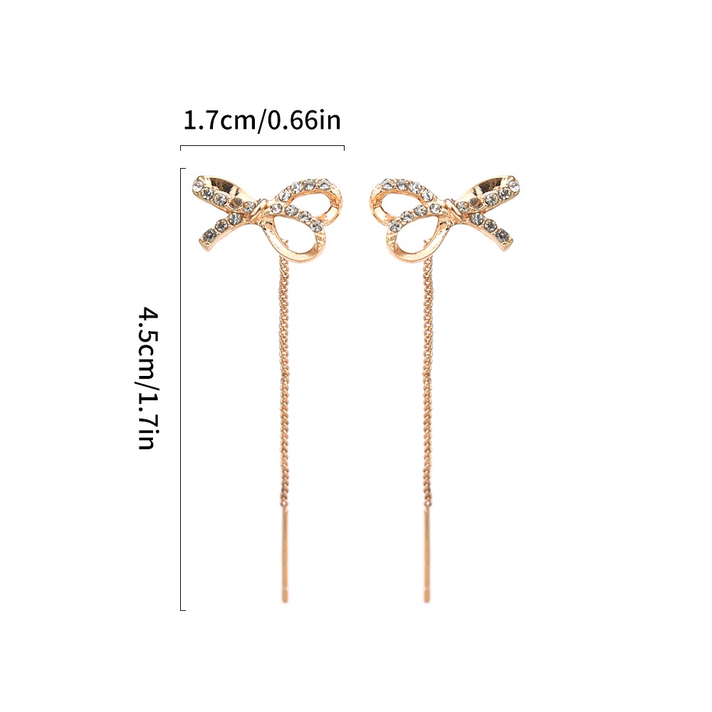 Anting Tusuk Gantung Wanita Desain Pita Hias Zircon Gaya Elegan / Korea Untuk Pesta / Pernikahan