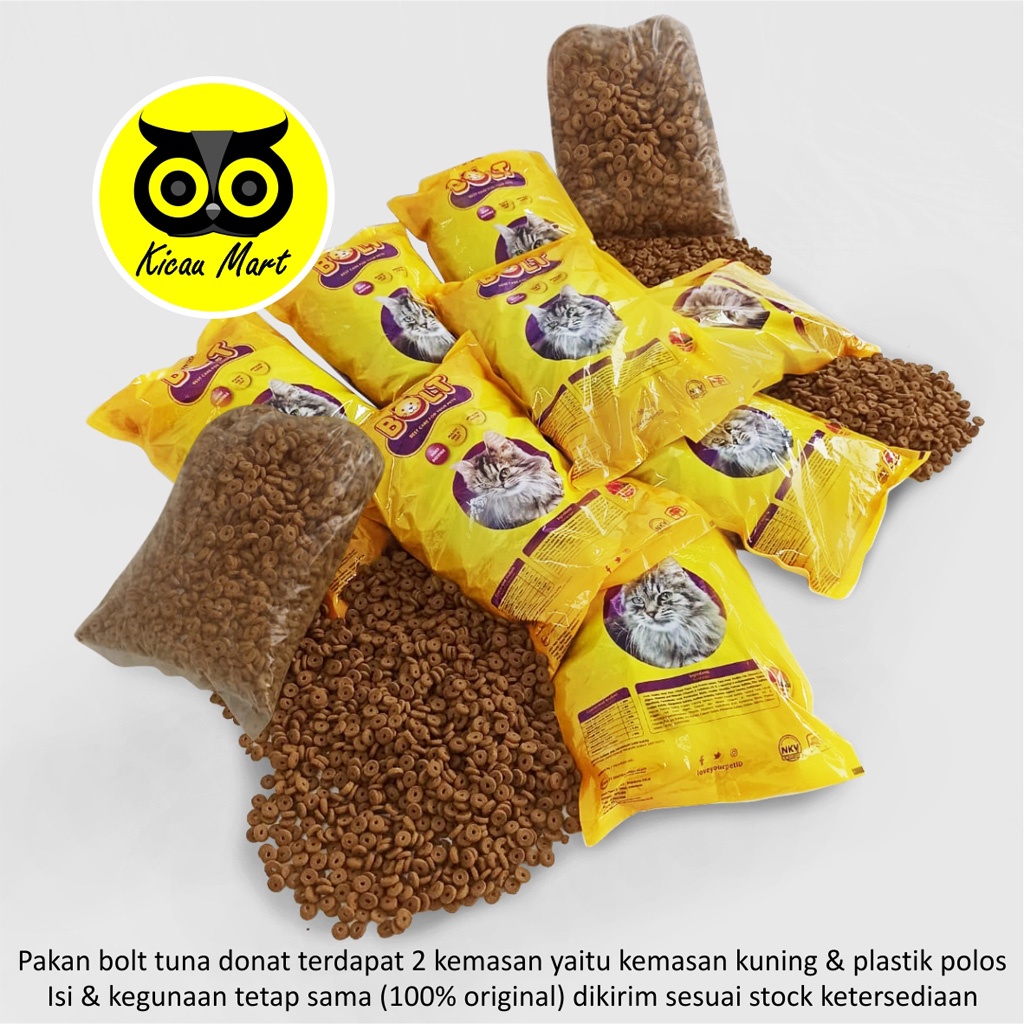 MAKANAN KUCING BOLT KEMASAN 800 GRAM RASA TUNA BENTUK DONUT DONAT PAKAN KUCING BOLT KUNING CAT DRY FOOD MAKANAN KERING PELET KUCING