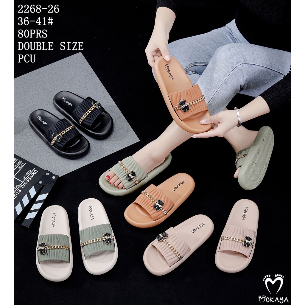 Sandal Slop Jelly Wanita Ban Kerut Rantai Bear Cantik Mewah Elegant Import Mokaya / Size 36-41 (2268-26/2268-13)