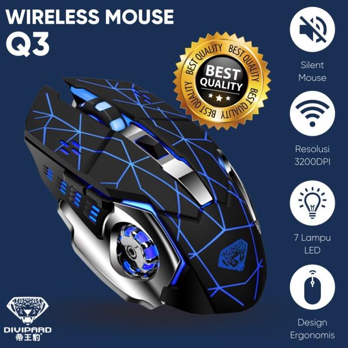 Populer Mouse Wireless Gaming Charging Silent 2.4Ghz Divipard Q3 7 Storwilgea