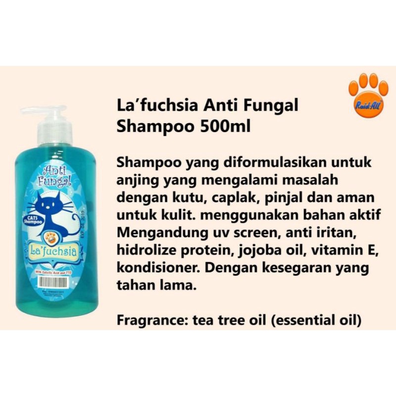 shampo kucing La'fuchsia anti fungal anti jamur (biru) 500ml raid all