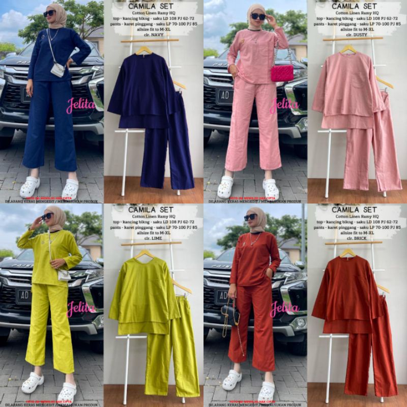 NEW!! CAMILA SET / ONE SET WANITA / SETELAN LINEN / SET MUSLIM / HIJAB OUTFITS / SET LINEN TERLARIS 