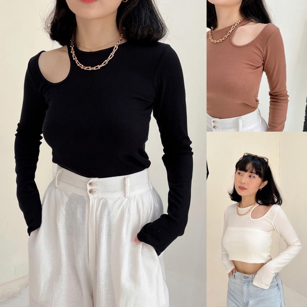 KAIA TOP - Longslevee 004 Basic Colour - Rib Knit Import Premium - Areum Top - NKD