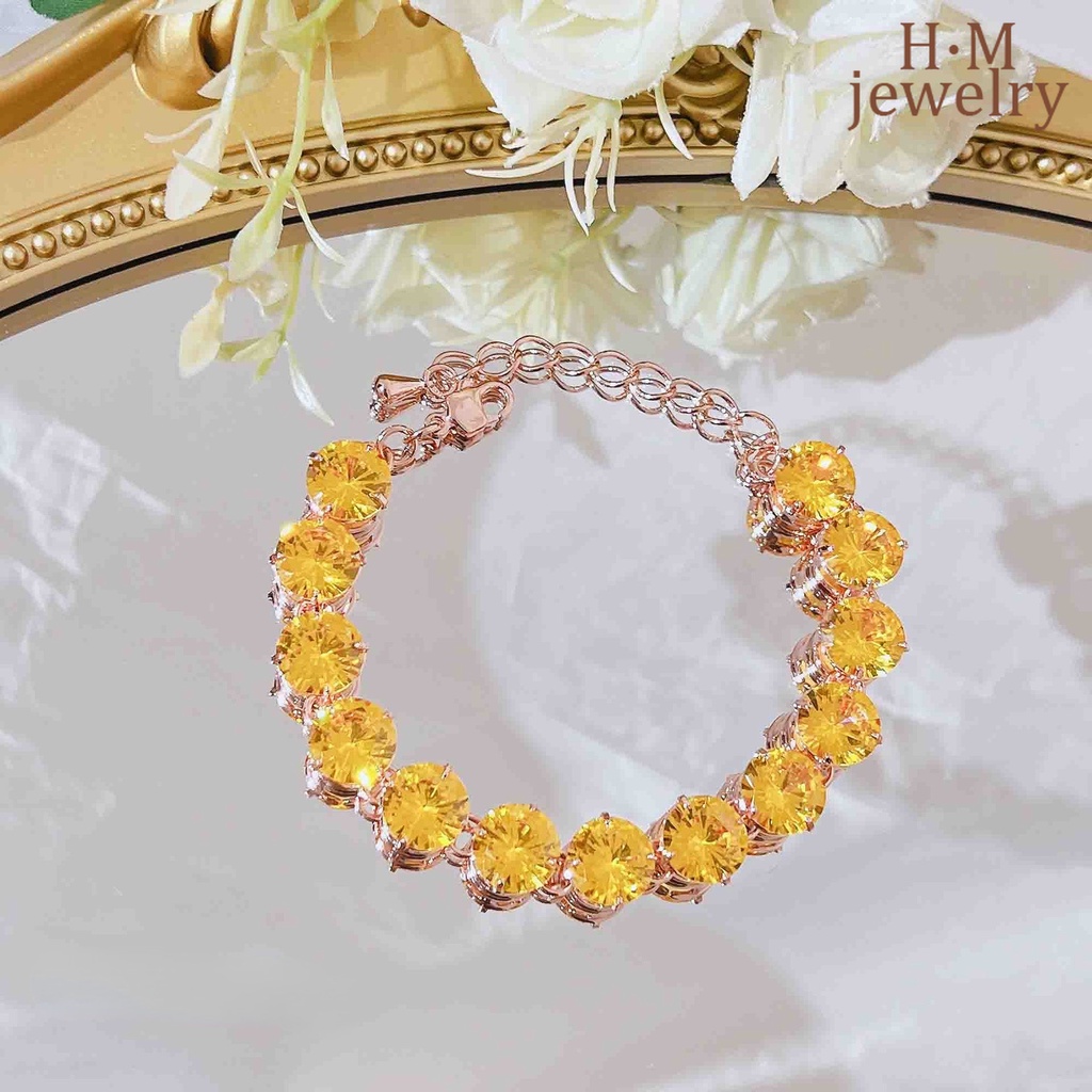 Gelang Tangan Rose Gold Hias Zircon AAA Warna Kuningpink Untuk Wanita