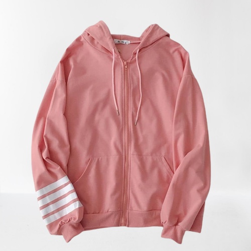 HOODIE ZIPPER WANITA STRIP HAND REGLAN SALUR HOODIE FLEECE TEBAL