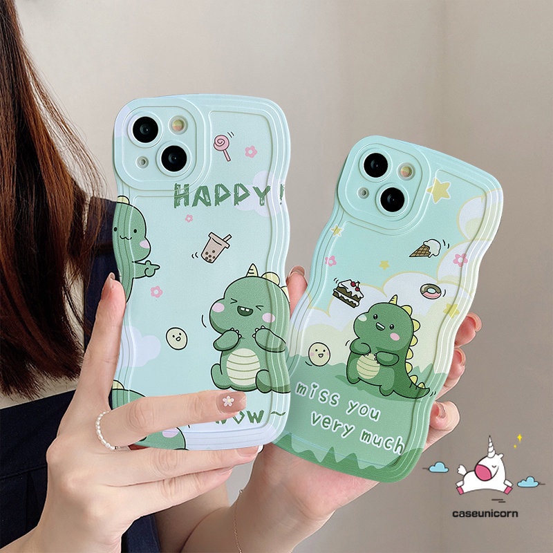 Soft Case TPU Motif Kartun Milk Tea Dinosaurus Untuk iPhone 6 6s 8 7 14 Plus 11 14 13 12 Pro Max XR X XS Max SE 2020