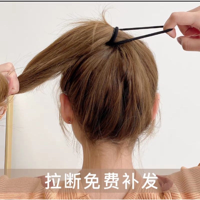 Ikat Rambut Polos Hitam Tebal Bahan Impor 5cm / Kuncir Rambut Gelang Jepang Tebal