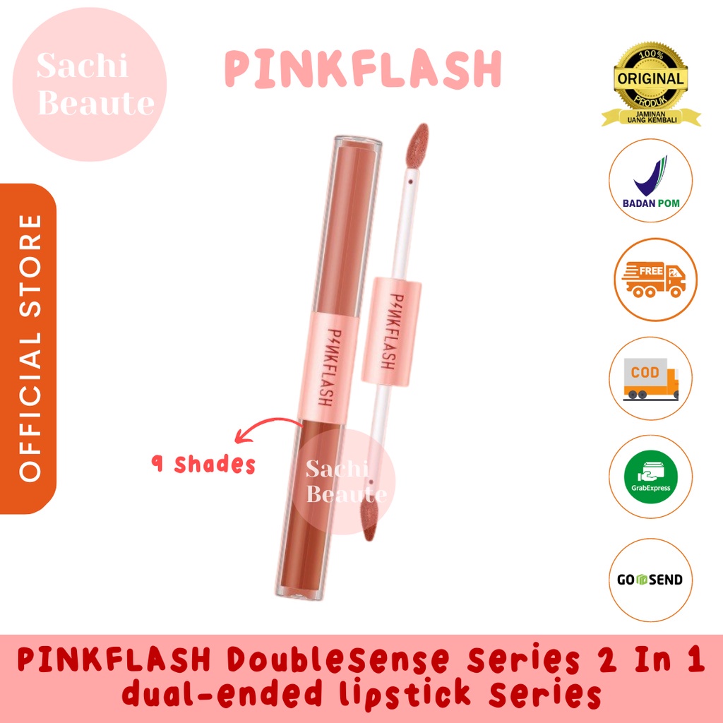 PINKFLASH 2 IN 1 Double Effect Lipstik Ombrelips Liquid Matte Velvet Lipstick Lightweight High Pigment Lasting Lipstik Hasil Akhir Ultra Matte