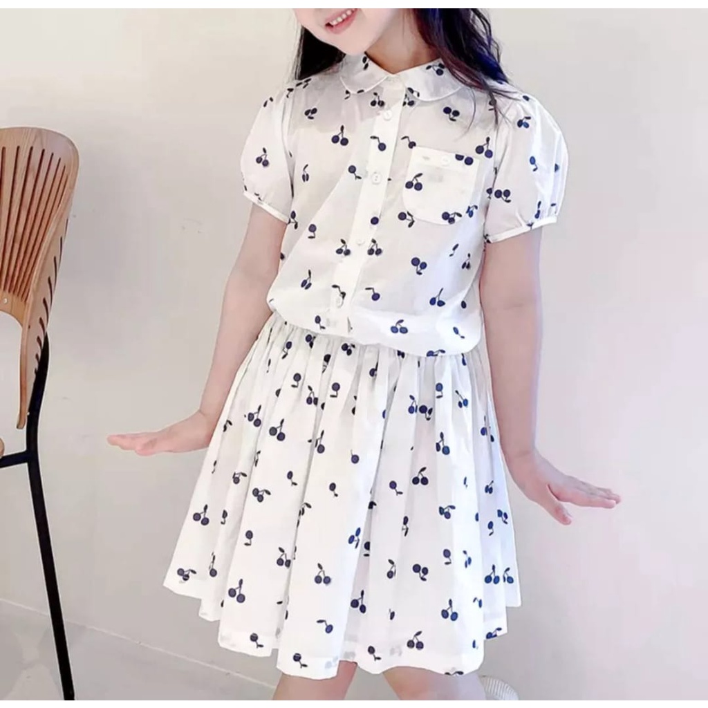 COD-SETELAN BAJU KEMEJA ANAK PEREMPUAN CHERRY UMUR 1-6 TAHUN SETELAN ANAK PEREMPUAN MUSIM PANAS TERBARU