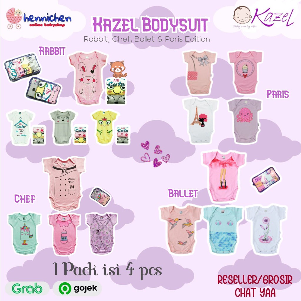 PROMO 7.7 KAZEL BODYSUIT JUMPER CHEF / BALLET BAJU ANAK / BAJU BAYI ( 1 BOX ISI 1 / 4 PCS ) / 1 PCS ECERAN PAKAIAN ANAK