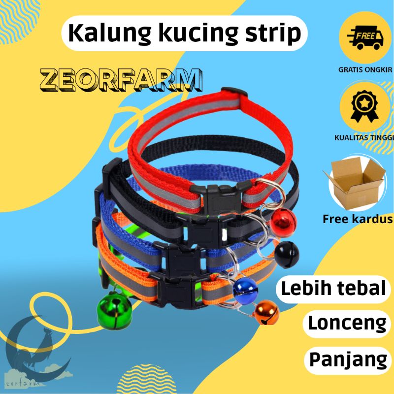 kalung lonceng kucing motif strip zeorfarm