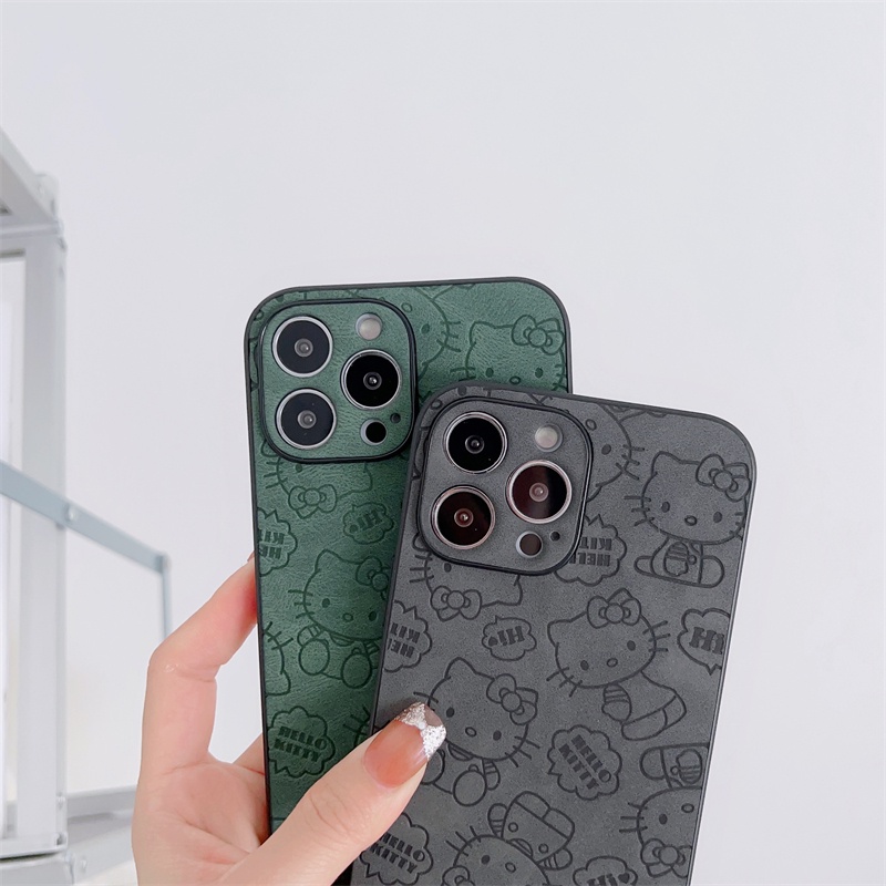 Soft Case Motif Kartun Hello Kitty Warna Hijau Dan Hitam Untuk IPhone 14 13 12 11 Pro X XS Max XR 7 8 Plus SE2020