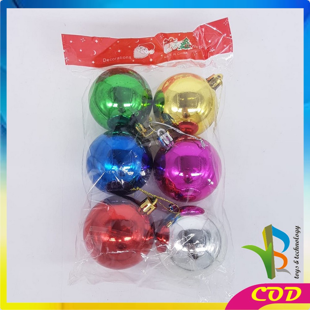 RB-C38 Gantungan Bola Kilap 6PCS / 12PCS Aksesoris Hiasan Pohon Natal Ornamen Dekorasi Rumah MURAH