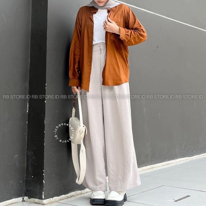 Kemeja Wanita Linen Oversize Olivia Shirt Linen Pocket-OLIVIA CINNAMON