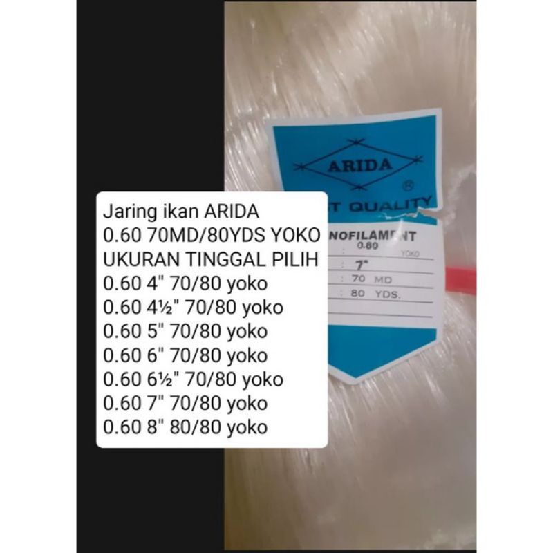 Jaring Ikan Arida 0.60 70md/80yds YOKO UKURAN TINGGAL PILIH pukat ikan jaring arida jaring ikan besa