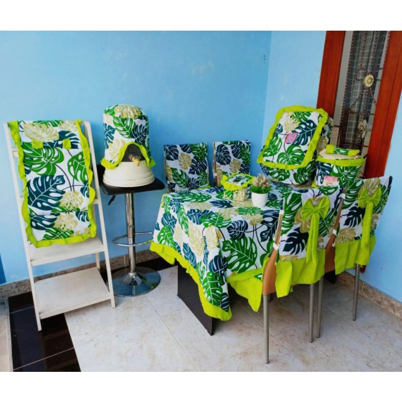 SH Dining Set 4 Kursi Sarung Kursi Meja Makan Kichent Set Taplak Meja Tutup Galon Kulkas Magicom