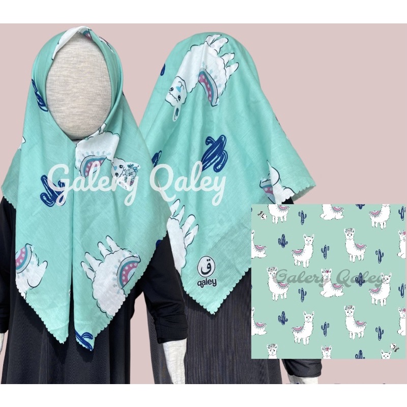 VOAL PRINTING ANAK INSTANT MOTIF ALPACA KAKTUS HIJAU / HIJAB INSTANT ANAK / KERUDUNG ANAK KARAKTER LUCU