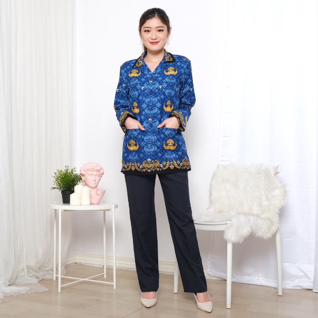 JUAL SERAGAM PNS KEMEJA WANITA BATIK KORPRI PREMIUM! BADAN FURING / KERAH HITAM!