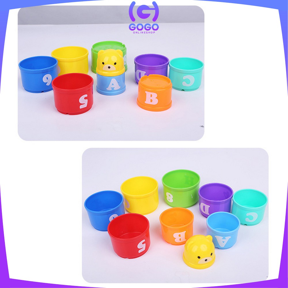 GOGO-M21 Mainan Anak Stacking Cup / Mainan Susun Gelas 9PCS Mainan Edukasi Bayi Angka Dan Alfabet