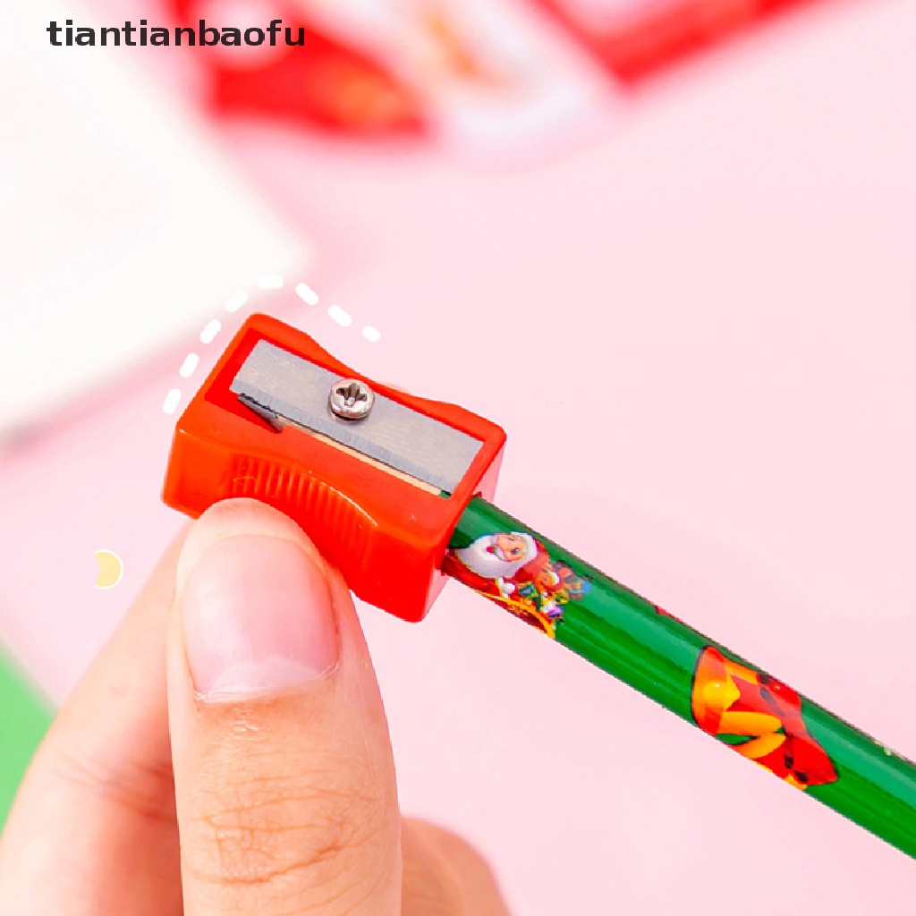 5 Pcs / Set Alat Tulis Pensil Penggaris Penghapus Rautan Portabel Tema Natal Dengan Kotak Untuk Hadiah