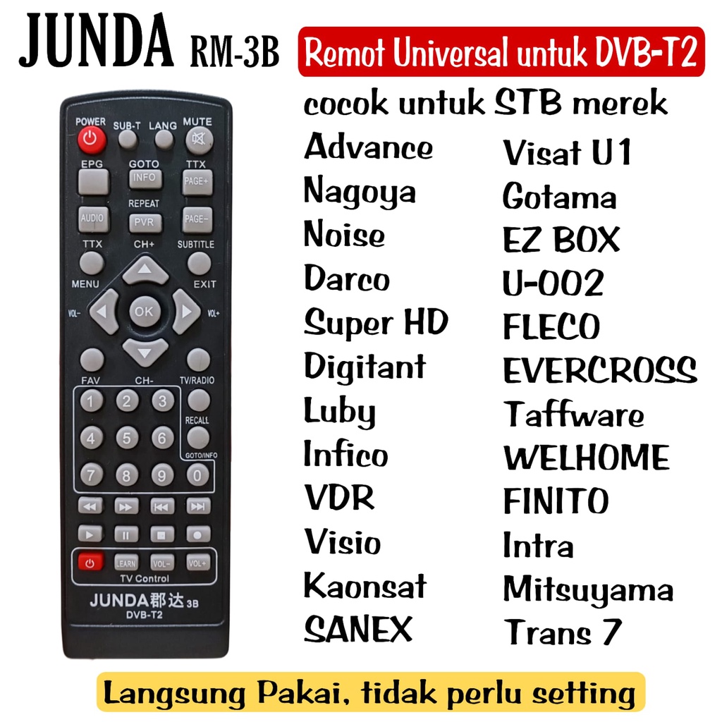 REMOTE SET TOP BOX  DVB-T2 TRANS 7 ADVANCE NAGOYA NOISE DARCO SUPER HD LUBY INFICO VDR VISIO KAONSAT