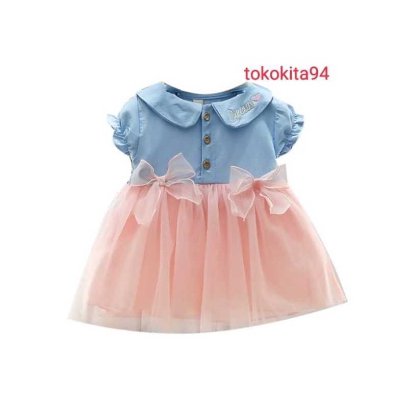 Dress Anak Import Satuan Motif  Pita Lucu - Gaun Baby Korea Cewek 1Pcs - Rok Anak Cewek Import Satu Pcs Lucu