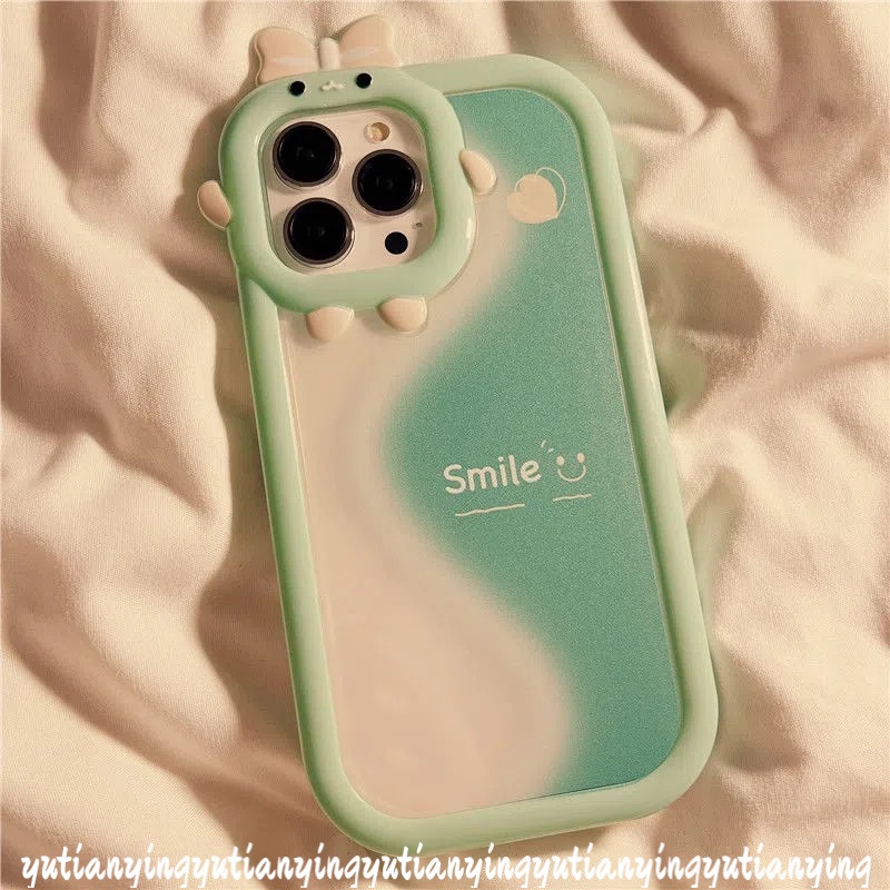 Wave Green Splicing Cartoon Cute Smile Phone Case Compatible for IPhone XR 7 8 6 6S Plus 14 Plus 11 12 13 14 11 Pro Max X XS MAX SE 2020 3D Little Monster Lens Soft Back Cover