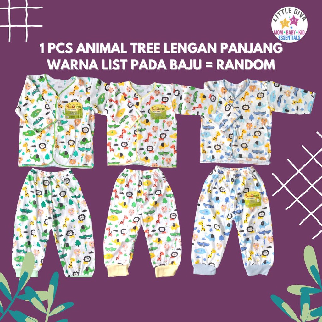 SETELAN Baju Bayi Lengan Panjang atau Pendek Kancing Tengah motif