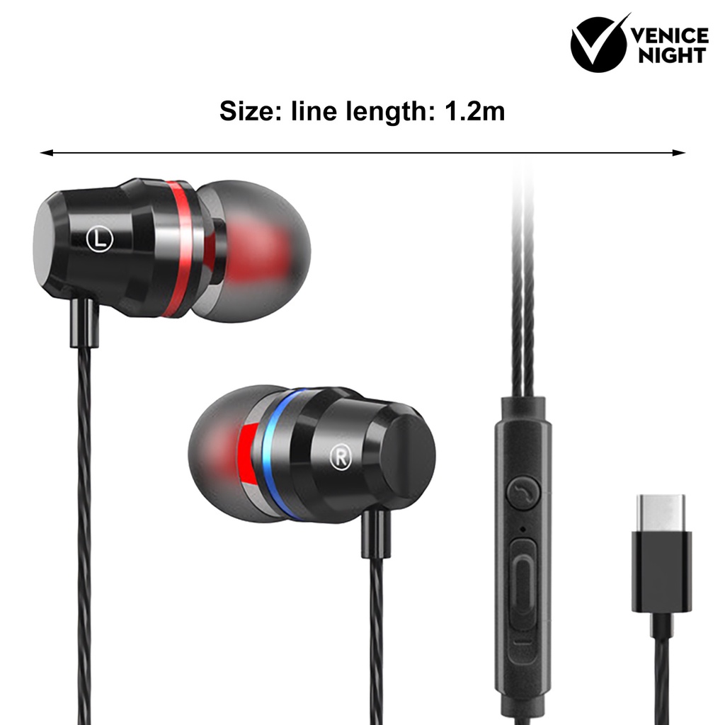 (VNEP) (Berkabel) YT1 Earbud In-ear Heavy Bass Metal Type-C Wire Control Earphone Musik untuk Game