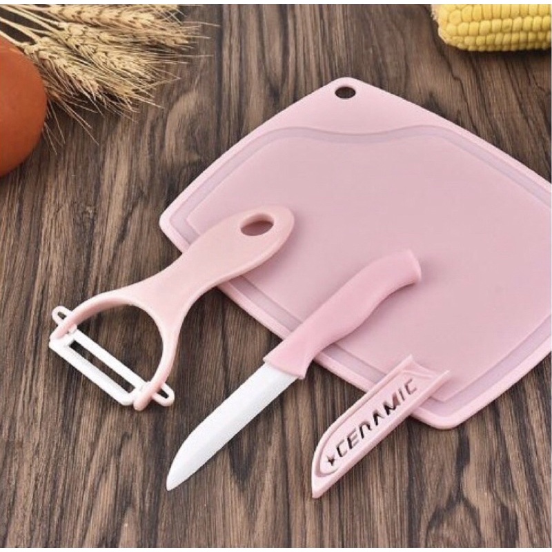 PISAU SET TALENAN 3IN1 STAINLESS PISAU PENGUPAS BUAH SAYUR DAPUR KNIFE PEELER FRUIT CHOPPING BOARD