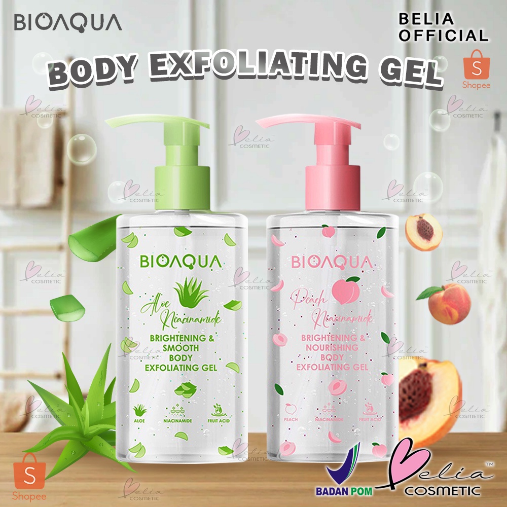 ❤ BELIA ❤ BIOAQUA Body Exfoliating Gel Aloe Peach 350g | Body Scrub | Niacinamide | Brightening | Smooth | Nourishing | BPOM