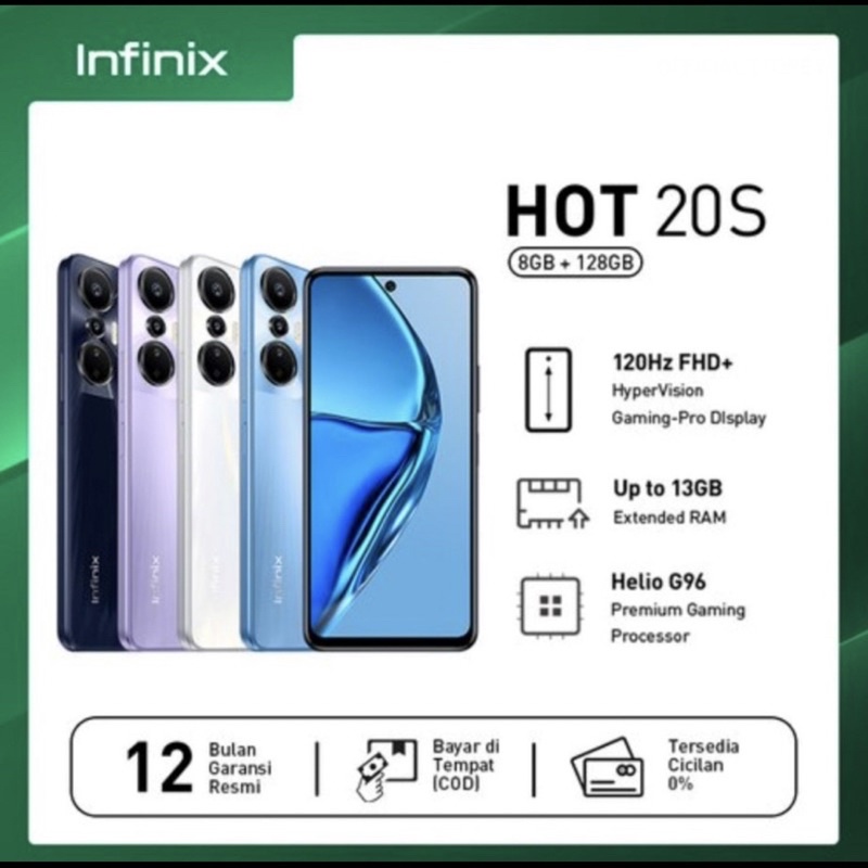 Infinix Hot 20S | 8GB+128GB | 5GB Extended RAM | Helio G96 | 50MP Triple Camera | 6.78&quot; IPS LCD | Li-Po 5000mAh | Garansi Resmi Infinix 1 Tahun