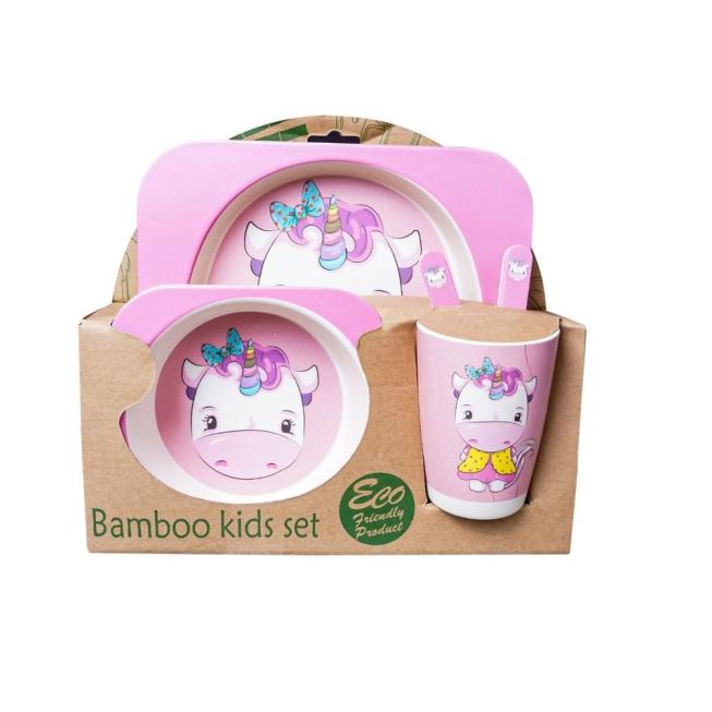 Set Alat Makan 5 in 1 / Piring Makan Anak Balita Peralatan Makan - 005 - Flamingo