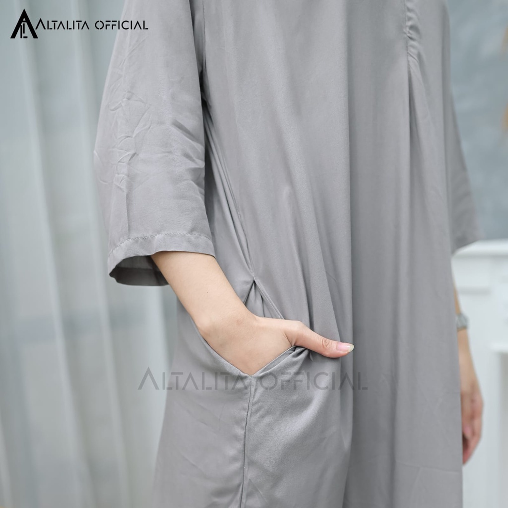 Altalita - Daster Gamis Polos Lengan Tangan Panjang 3/4 Longdress Muslim Jumbo LD 120 Homedress Panjang Busui Lengan Panjang Semata Kaki Bahan Katun Rayon Adem Tebal Premium