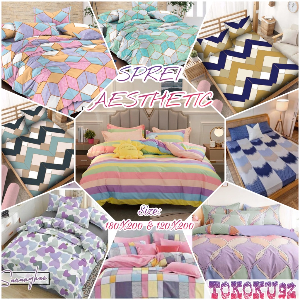 SPREI AESTHETIC KOREAN STYLE WARNA UNGU SIZE 180x200 / SPREI MOTIF KOTAK KOTAK AESTHETIC EMILY