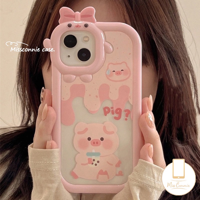 Kartun Lucu Babi Susu Teh Es Krim Case Realme C30 C33 C35 C25s C15 C21Y C3 C31 C25Y C11 C25 C21 C2 C1 C1 C17 9 9Pro +8 7 9i 5i 6i 8Pro 5s 5 7i 3D Busur Little Monster Lensa Sarung