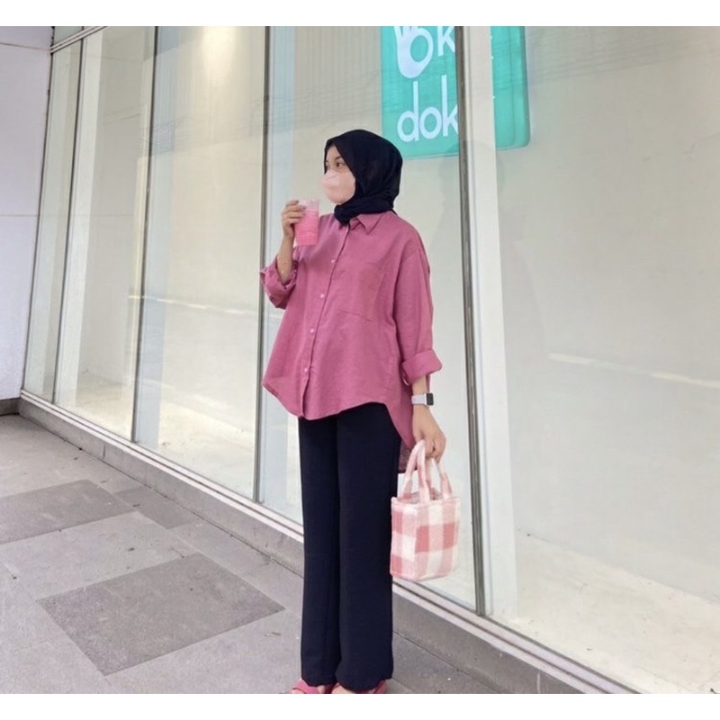 Kemeja Linen Oversized - Oversize Shirt-OVERSIZE DUSTY PINK
