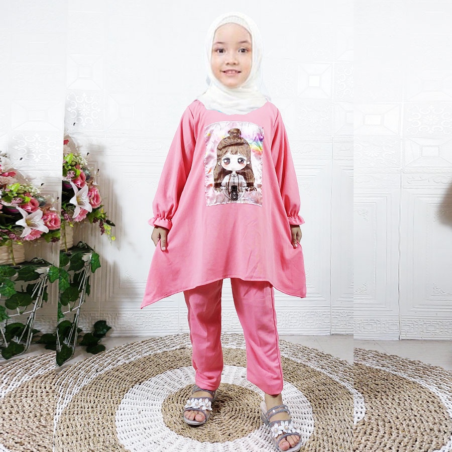 CUTE ANIME GIRL SET ATASAN TUNIK OVERSIZE DAN CELANA PANJANG SETELAN ANAK 2-12tahun