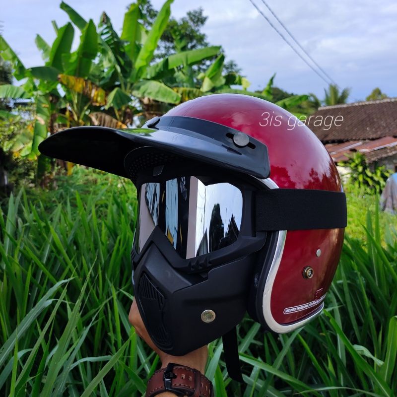 HELM BOGO RETRO MASKER MASK/PET FULL LEHER SNI