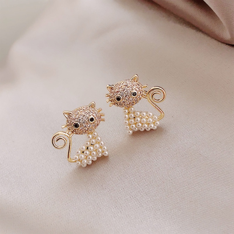 Fancyqube Anting Stud Desain Hewan Kucing Kuda Burung Aksen Mutiara Berlian Imitasi Untuk Wanita