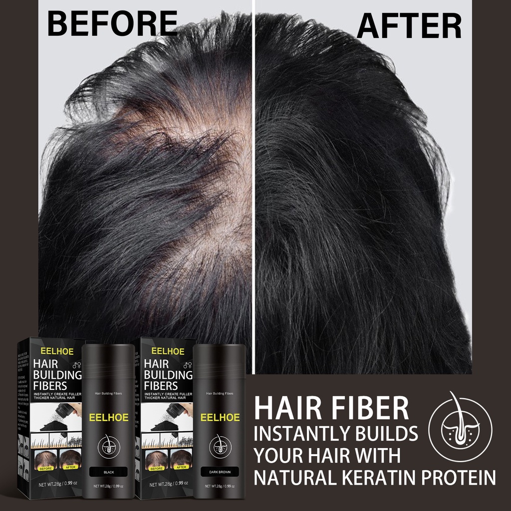 EELHOE Hair Building Fibers 28gr - Melebatkan Rambut Penebal Rambut Untuk Rambut Tipis Fibratin Bubuk Fiber Kebotakan