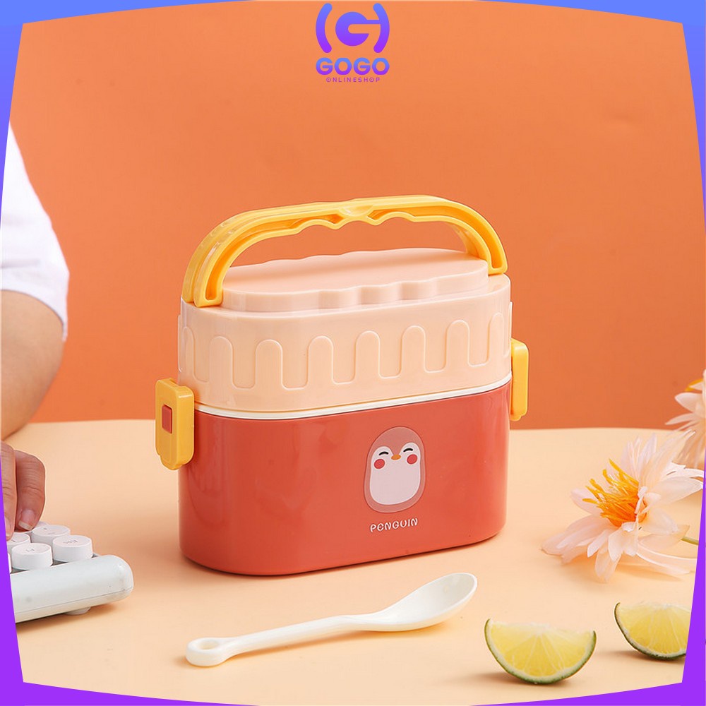 GOGO-C699 Tempat Makan 950ML Box Bento Set 2 Susun Free Sendok Anti Tumpah Dengan Pegangan / Kotak Bekal Tingkat Lunch Box Set Double Layer Portable