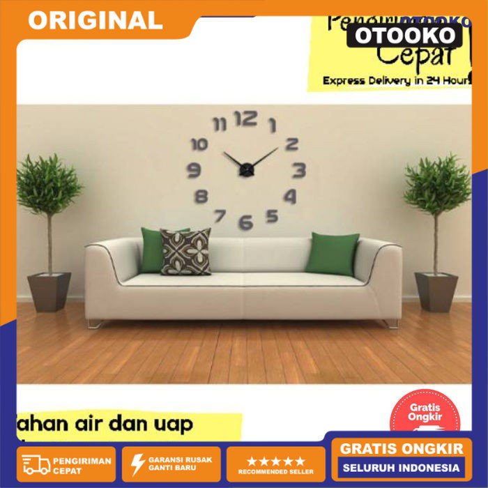 3D Giant Clock Jam Dinding Tempel Besar DIY Dekorasi 80-130cm 02BB