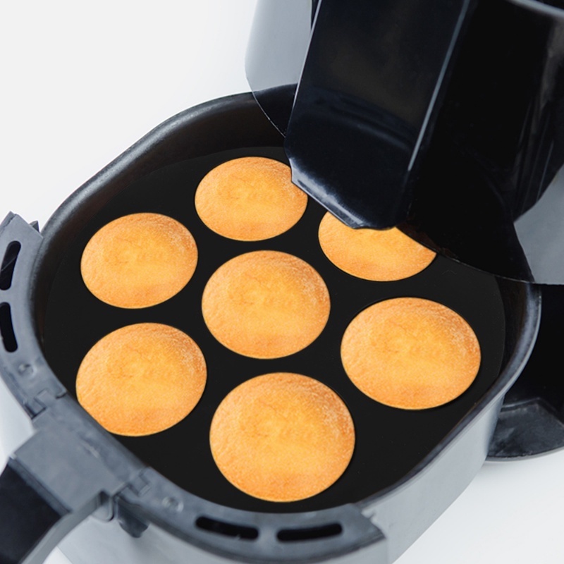 Cetakan Kue Muffin / Air Fryer Egg Tart Bentuk Bulat 7 Lubang Bahan Silikon Untuk Microwave Oven